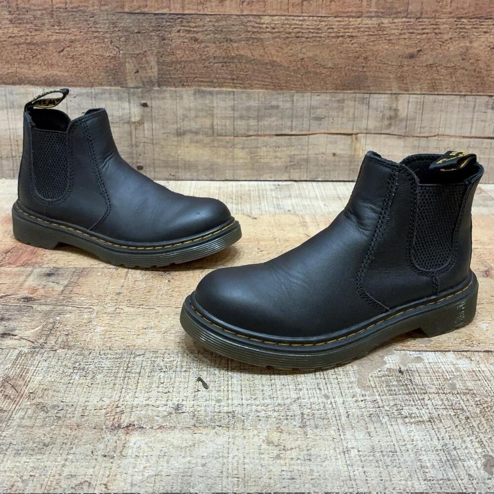 Dr. Martens Boots Kids Size 1 32 Black Leather Chelsea Ankle Side Zip Pull On
